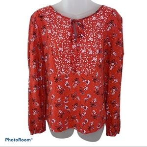Candie's Red Floral Tie Front Blouse Size L